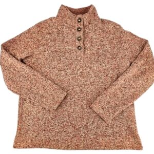 Cozy Cottagecore Mock Neck Sweater L Soft Marled Knit Button Pullover Fall Boho